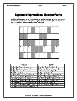Quickly access your most used files and your custom generated worksheets! Evaluating Algebraic Expressions Number Puzzle Worksheet ...