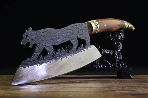 Leopard Shape Cleaver Chef Knife Handmade Hand Forged Kitchen Etsy