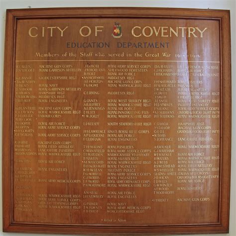 Coventry city council is the local government body responsible for the governance of the city of coventry in england, which has been a metropolitan district since 1974. Coventry City Council Education Department - War Memorials ...