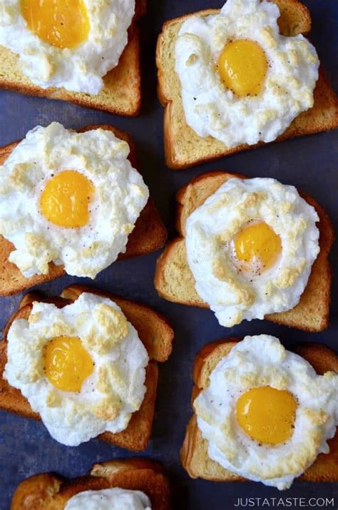 Snack ideas and recipes that use lots of glorious eggs: Cloud Eggs on Toast | Just a Taste