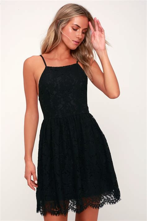 Lovely Lace Dress Black Skater Dress Black Lace Skater Dress Lulus