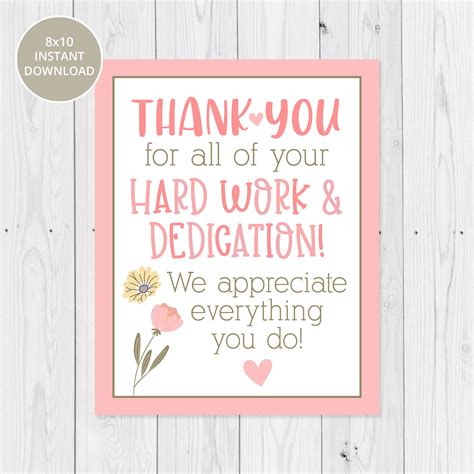 Floral Thank You For Your Hard Work X Printable Si Vrogue Co