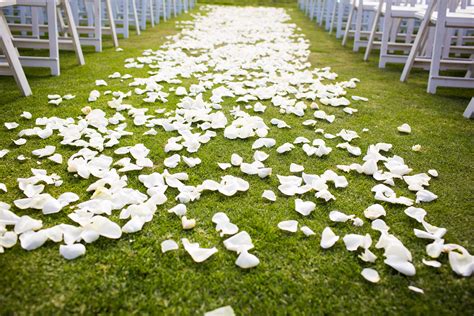 White Rose Petals Down The Ceremony Aisle