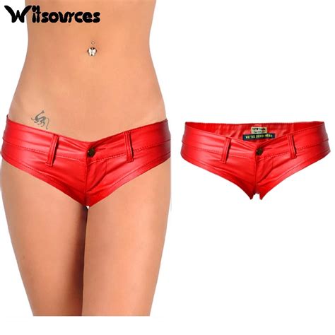 Witsources Women Sexy Red Low Waisted Hot Shorts Elastic Pu Denim Casual Summer Short Sd4332 In