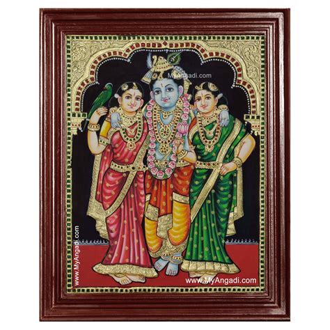 Krishna Bama Rukmani Tanjore Painting , Krishna Bama 