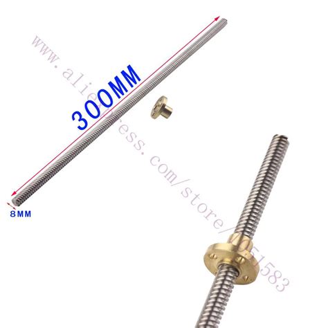 uxcell 300mm t8 od 8mm pitch 2mm lead 12mm stainless steel lead screw rod with copper nut acme