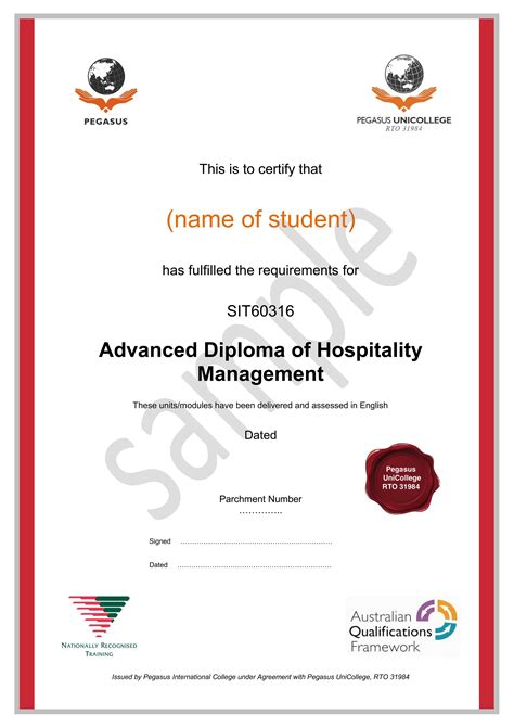 ADVANCED DIPLOMA OF HOSPITALITY MANAGEMENT SIT60316 Pegasus