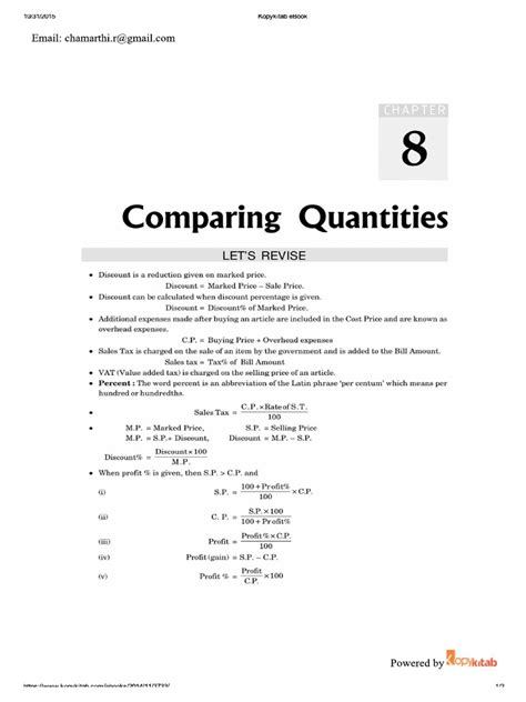 Comparing Quantities Formulas 8th