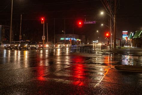 Toronto Canada December 4th 2019 Dramatic Rainy Night With Empty