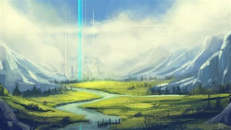 Download 2846x1600 Fantasy World Sci Fi Landscape Field Mountains