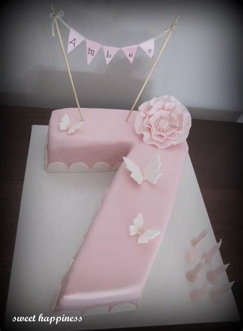 Your cake seven stock images are ready. Pink vintage bunting butterfly flower 7th birthday cake ...