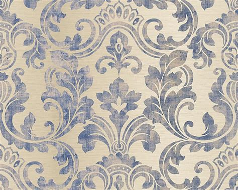 Damask Floral Trail Wallpaper In Blue And Cream Design By