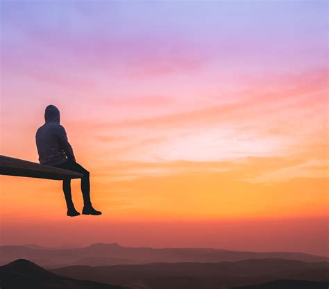 Man Watching Sunset On Top Hd Photography 4k Wallpapers Images