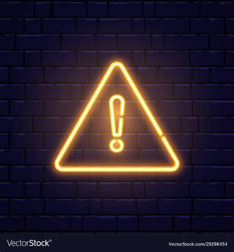 Caution Neon Sign On Brick Wall Glowing Gold Vector Image