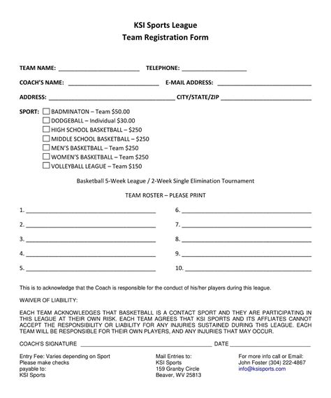 35 Free Printable Sports Registration Form Templates Pdf American