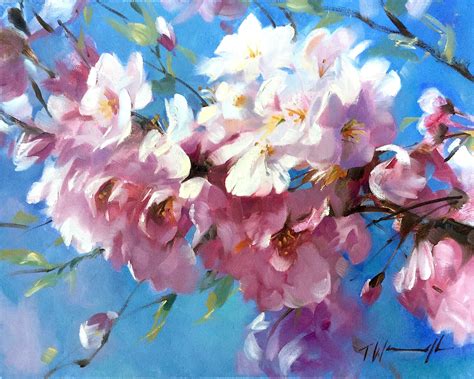 Cherry Blossom Oil On Canvas Trevor Waugh Nature Paintings Acrylic