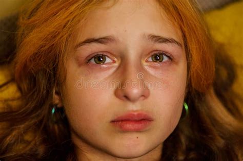 Portrait Of Little Girl Crying With Tears Rolling Down Her Cheeks Girl
