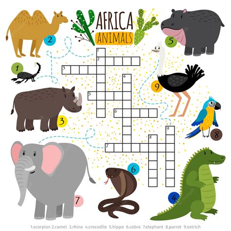 Crucigrama De Animales De Safari Africano Vector Premium