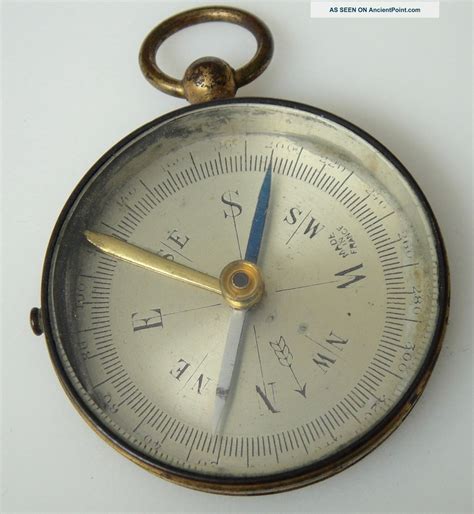 Small Vintageantique Brass Pocket Compass Made In France