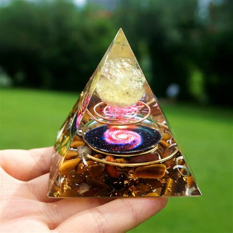 Galaxy Vision Orgonite Pyramid With Citrine Crystal Sphere And Tiger