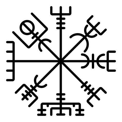 Vegvisir Runic Compass Galdrastav Navigation Compass Symbol Icon Black