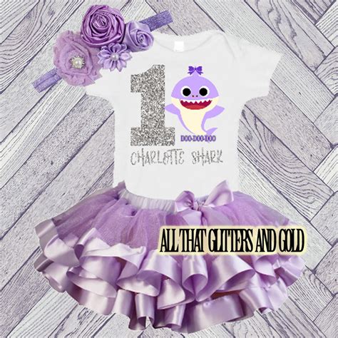 Baby Shark Birthday Tutu Outfits 1st 2nd 3rd 4th 5th 6th Lavender Silver