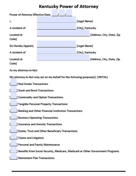 Free Kentucky Power Of Attorney Forms And Templates