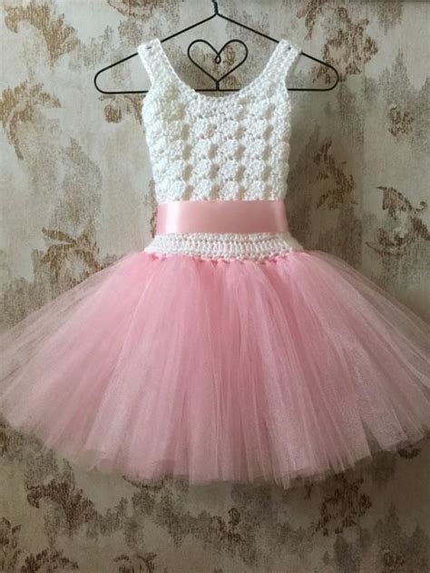 Pink And White Flower Girl Tutu Dress Crochet Tutu Dress Baby