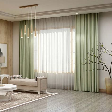 Solid Light Green Curtain Modern Silk Imitation Curtain Living Room
