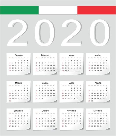Calendário 2020 Italiano Ilustração Do Vetor Ilustração De Evento