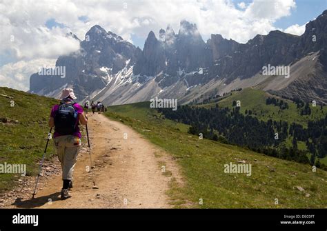 Hiking In The Val Gardena Dolomites Alps Italy Stock Photo Alamy