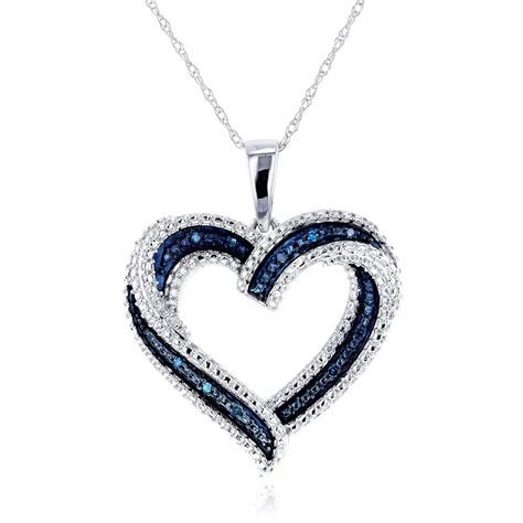 Blue Diamond Heart Pendant 10k White Gold Clothing Heart