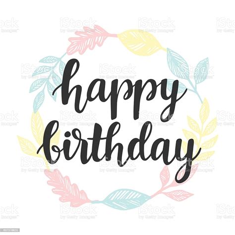 Happy Birthday Greeting Card Design Template With Cute Wreath Stock