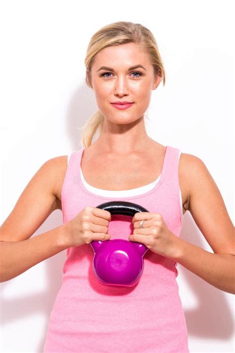 Happy Woman Working Out With Kettlebell Stock Image Image Of Kettle
