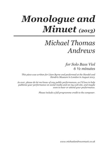 Monologue And Minuet For Bass Viol Viola Da Gamba Free Music Sheet Musicsheets Org