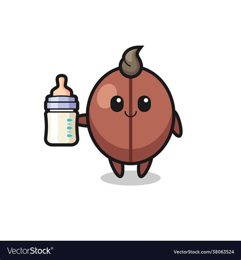 Baby Coffee Bean Cartoon Character With Milk Vector Image