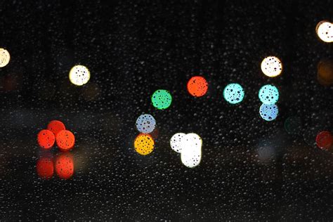 Hd Wallpaper Glass With Water Droplets And Bokeh Lights Rain Colors
