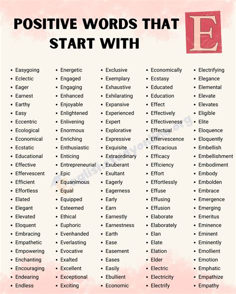 521 Positive Words That Start With E English Study Online