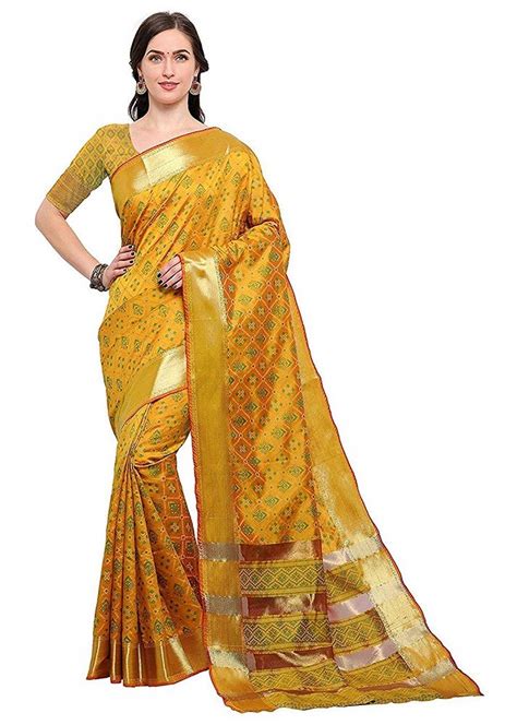 Buy Online Yellow Cotton Silk Patola Saree Available At Best Price In