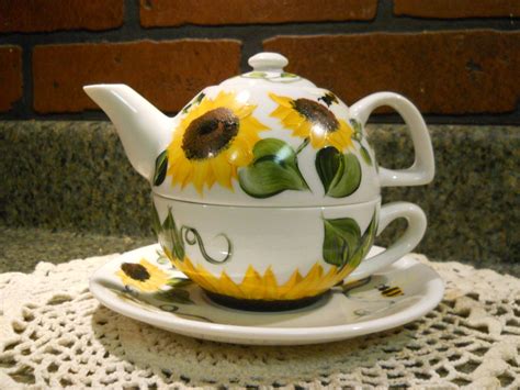 Tea For One Teapot Set Sunflowers And Bees Design Etsy Tea Pots