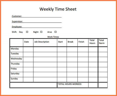 Simple Timesheet Template Template Business