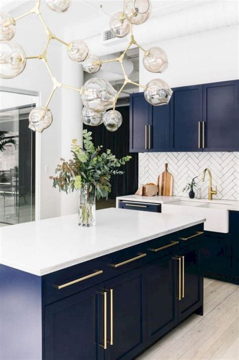 Not fond of the orange. 54+ Stunning Modern Mid Century Kitchen Remodel Ideas | Modern kitchen design, Blue kitchen ...