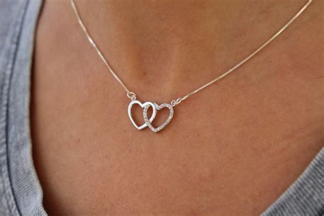 Silver Heart Necklace For Women Dainty Heart Jewelry Love Etsy