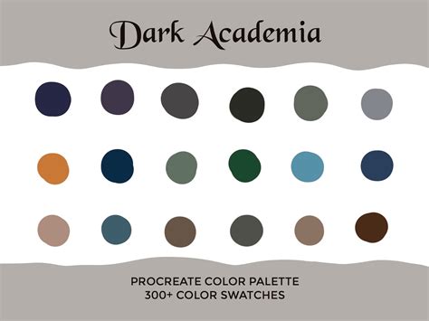 Dark Academia Procreate Color Palette Instant Digital Etsy