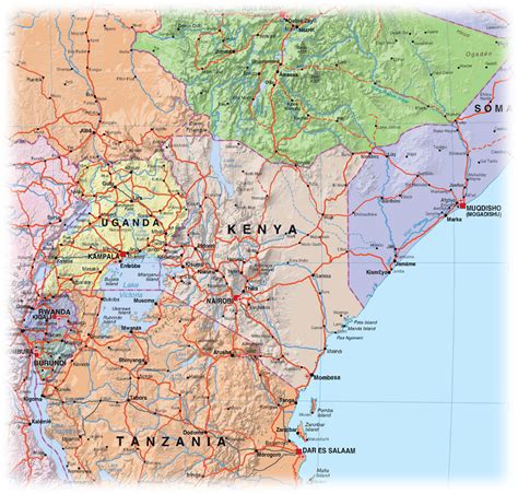Map Of Kenya With Cities Large Physical Map Of Kenya With Roads