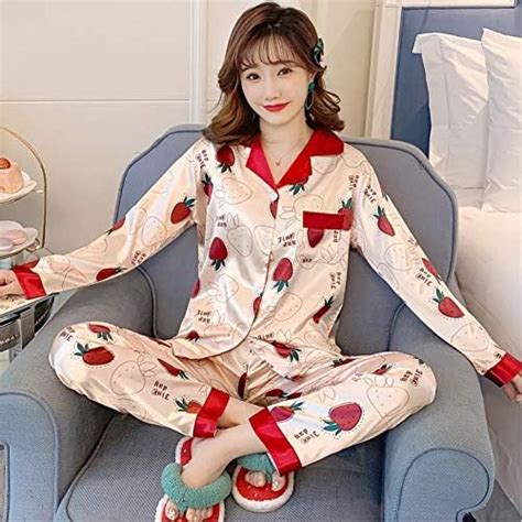 Womens Silk Pajamas Girls Soft Set Satin Pyjamas Sex Nightie Sleepwear