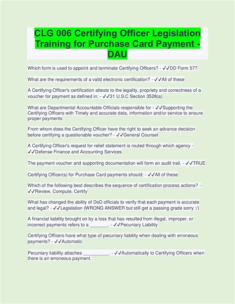 Clg 006 Certifying Officer Legislation Training For Purchase Card