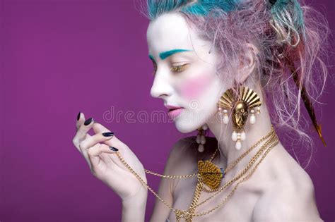 Creative Portrait Of Young Woman With Artistic Make Up Stock Image