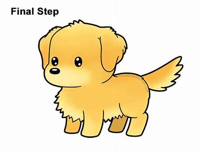 Retriever Golden Cartoon Draw Dog Step Puppy