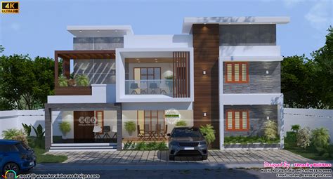 Floor Plan And Elevation Of A Flat Roof House Kerala Home Design And